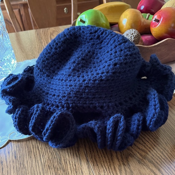 Hand Crafted Accessories - Hand crafted. Navy blue ruffled bucket hat